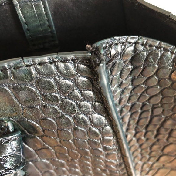 🌻3/25$ Zara large faux croc-embossed tote bag dark green - Picture 13 of 14
